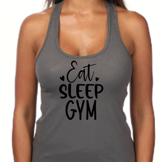 Womans Tank Top, grey_dark grey_gym top_Eat sleep gym tank top